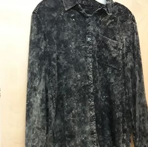 Black boho mineral wash button down long sleeve top S P